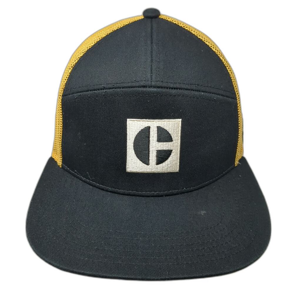 CAT Trucker Hat Black Gold One Size Mesh Snapback Flat Brim Construction Patch